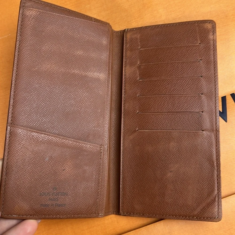 LV Luis Vuitton Brazza Long Wallet Monogram Canvas Men Brown Auth. Vintage